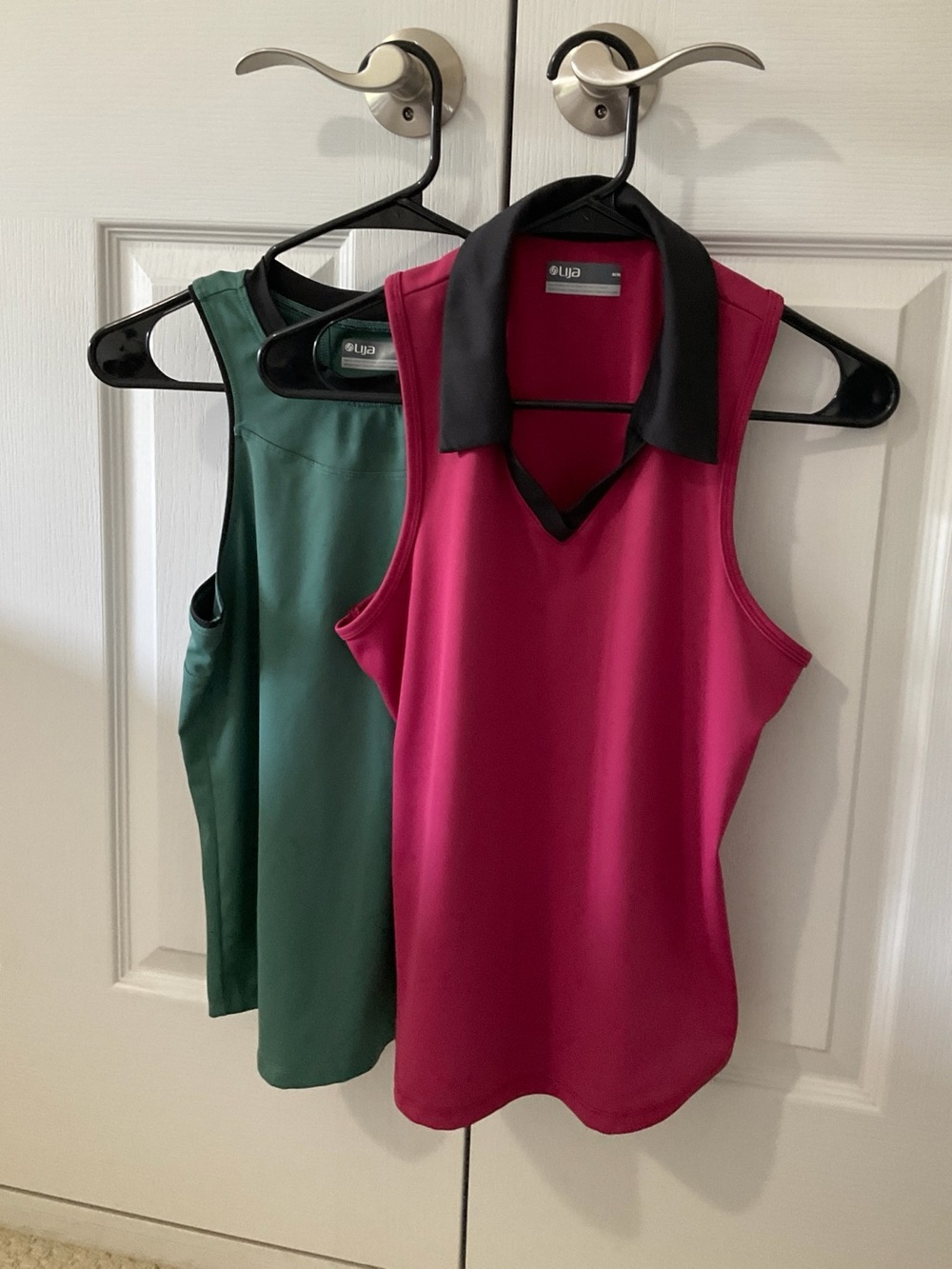 Lija Women's Magenta Polo Tank with Black Collar (and Green Tank in Back)